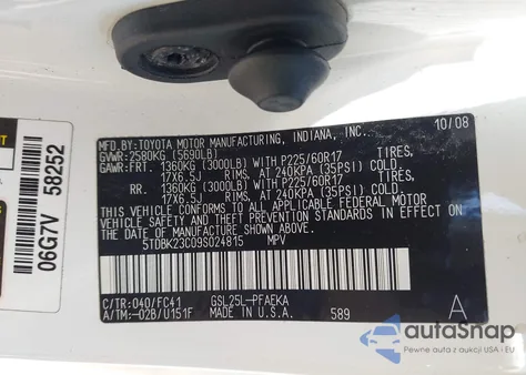 2009 Toyota Sienna Le из США, поврежденный, VIN 5TDBK23C09S024815